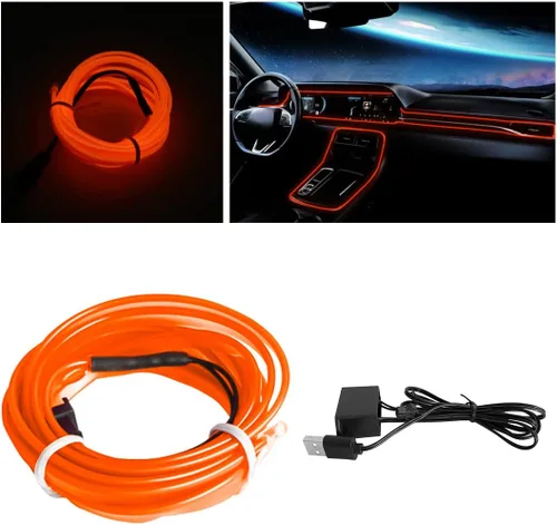 Vista 14 de Tira de luces LED de cable EL, tira de luz de neón automática USB de 10 pies/3M con borde de costura, kits de iluminación ambiental