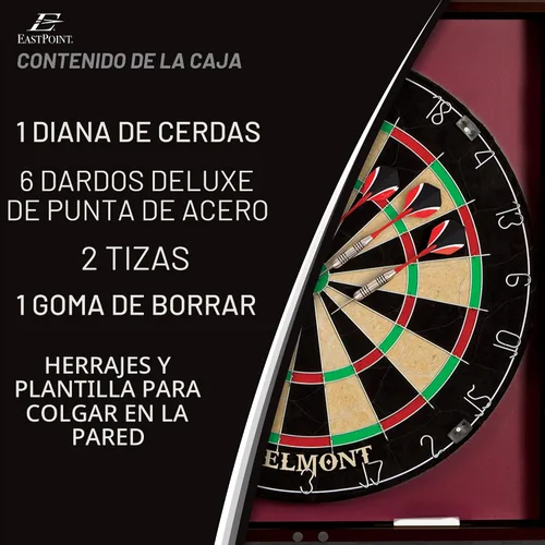 Vista 2 de EastPoint Belmont Dart Board Cabinet, 6 Steel Tip Darts, Game Room Decor Negro