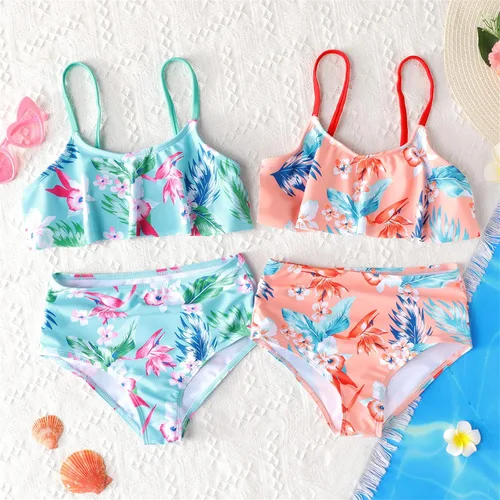 Vista 8 de PATPAT Trajes de baño de dos piezas con estampado floral tropical para niñas, 2 piezas