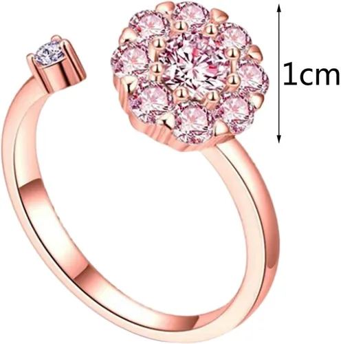 Vista 4 de iLH Clearance Good Luck Rings,Women Rotating Open Spinner Anxiety Ring Flower Adjustable Zircon Rings Wedding Jewelry Gift
