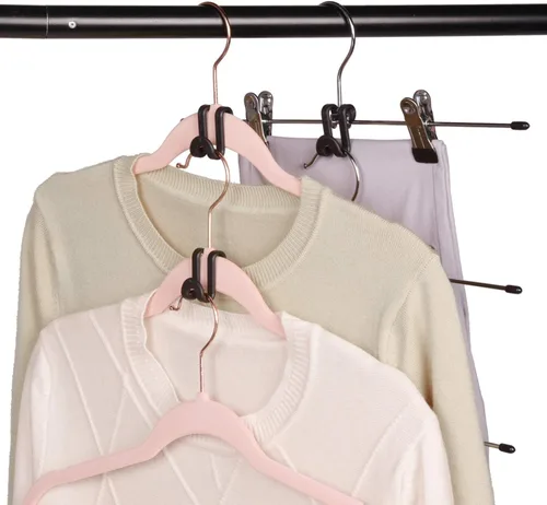 Vista 3 de Ganchos para colgar ropa, perchas para ropa, clips extensores de percha, ganchos en cascada, accesorio de perchas abrazables de terciopelo, Blanco