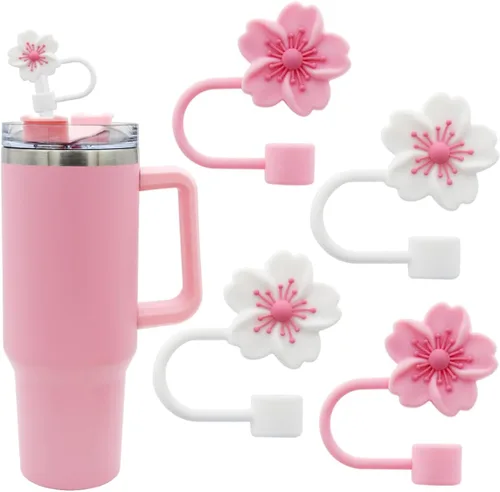 Vista 9 de Tapa de pajita de silicona con flores para vaso Stanley, 10 mm 0.4 pulgadas, tapas reutilizables para regalo de decoración de fiesta