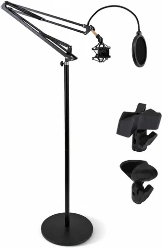 Vista 8 de Pyle Soporte de suspensión para micrófono: soporte de micrófono con brazo de tijera con soporte de choque, filtro pop integrado, extensión máxima