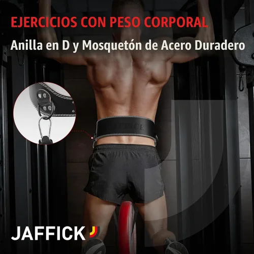 Vista 4 de Jaffick Cinturón de cuero para levantamiento de pesas y cinturón de inmersión 2 en 1 con cuerda para levantamiento de pesas, gimnasio, levantamiento