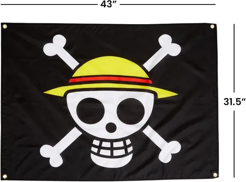 Vista 2 de GE Animation GE-6468 - Bandera de pirata con sombrero de paja de Luffy de One Piece, diseño multicolor, 31 pulgadas