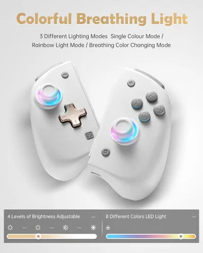 Vista 3 de miknok Switch Joy Controller for SwitchSwitch OLED, Wireless Left and Right Controller Replacement, 8 Colors Adjustable LED Joypad Controller with