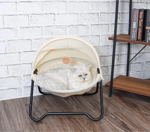 Vista 7 de Cama para gatos, hamaca para mascotas para gatos y perros, cómoda y transpirable, nido elevado para gatos y perros, fácil de montar, funda extraíble