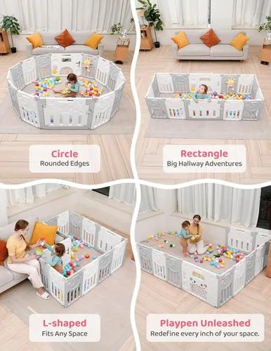 Vista 4 de Corralito para bebés Dripex, corral plegable de 10 paneles para bebés y niños pequeños, área de juego portátil ajustable, centro de actividades