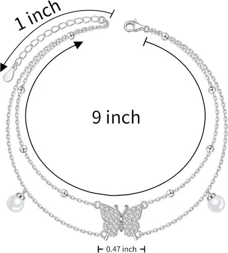 Vista 3 de Tobilleras para mujer de plata de ley S925 ajustable, pulsera de tobillo para pie de playa, regalo de joyería