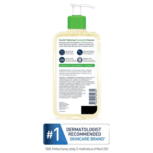 Vista 9 de CeraVe Limpiador hidratante de aceite espumoso, limpiador hidratante para cara y cuerpo, aceite de escualano + ácido hialurónico + ceramidas
