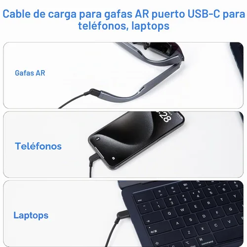Vista 3 de Cable de carga USB C a USB‑C AR para gafas, admite carga rápida de 60 W, transferencia de datos de 10 Gbps y pantalla de 4K a 60 Hz - Chaqueta
