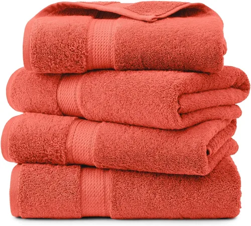 Superior Juego de 4 toallas de baño de pile de algodón egipcio, toallas de lujo ultra suaves, esenciales de felpa gruesa, absorbentes de peso