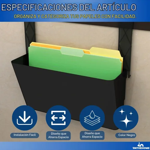 Vista 6 de Archivo de pared negro de un solo bolsillo, tamaño carta