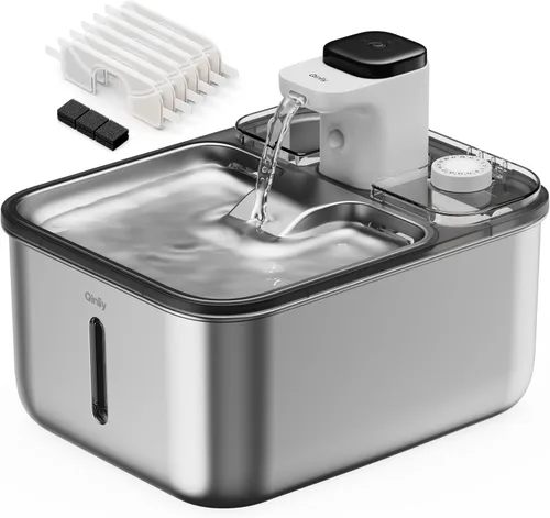 Vista 11 de Fuente de agua para gatos de acero inoxidable inalámbrica para interiores, dispensador automático de agua para perros de metal de 3.6L/123oz, fuente