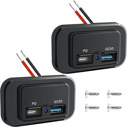 Vista 12 de Nilight 2 Pack PD Type C y QC 3.0 Panel de toma rápida USB con interruptor táctil LED ON Off, kit de cable fundido para coches, camiones