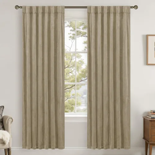 Vista 11 de LAMIT - Paneles de terciopelo beige para sala de estar de 72 pulgadas de largo, elegantes cortinas aisladas térmicamente e insonorizadas