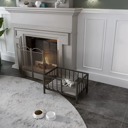 Vista 9 de OSCHF Cama para perros con rieles, marco de cama elevado de metal para mascotas con tablero de madera maciza y tapete suave lavable para perros
