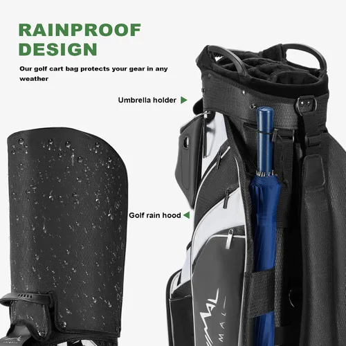 Vista 6 de UNIHIMAL Bolsa de carrito de golf de 14 vías con divisor de longitud completa, bolsa de golf de piel sintética de alta calidad con parte superior