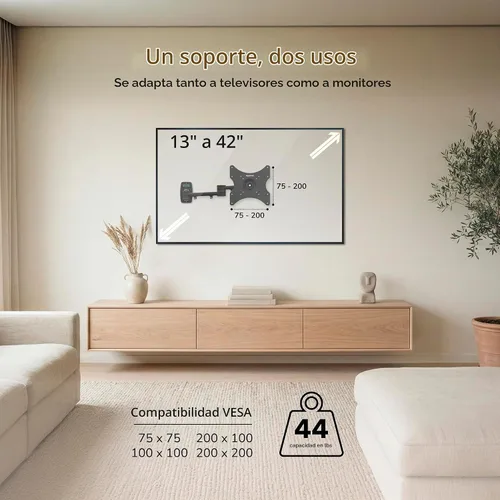 Vista 4 de Mount-It! Soporte de pared para televisor LCD con movimiento e inclinación completos Negro
