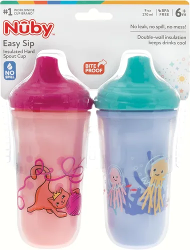 Vista 6 de Nuby No-Spill Insulated Hard Spout 9 oz Cup, Colors/Prints May Vary,2 Count (Pack of 1)