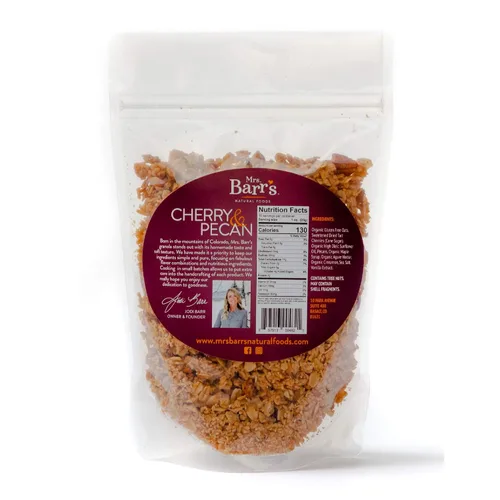 Vista 3 de Mrs. Barr's Natural Foods Granola Cereza y Nuez Avena orgánica certificada sin gluten Textura suave Lote pequeño Calidad gourmet