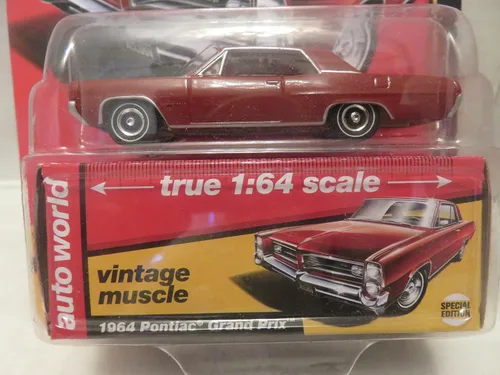 Vista 2 de Auto World Vintage Muscle 1964 Pontiac Grand Prix Toysrus Exclusive LE 1 de 858 fundidos a presión rojo granate