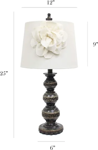 Vista 3 de Elegant Designs LT3097-WHT - Lámpara de bola apilada con pantalla de flores de lino Couture, bronce envejecido