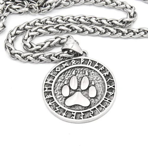 Vista 4 de Bavipower Viking Valknut Bear Paw Vegvisir Rune Tree Of Life Sun Wheel Brújula Collar de acero inoxidable para hombres y mujeres