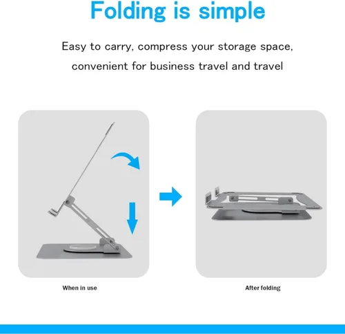 Vista 5 de Soporte ajustable para computadora de escritorio, soporte portátil para laptop con base giratoria de 360°, elevador ergonómico plegable para laptop