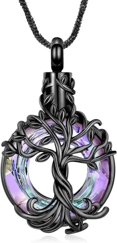 Vista 12 de shajwo Collar de cenizas de urna de cremación del árbol de la vida para mujeres y hombres, círculo de la vida, cristales de cremación, colgante