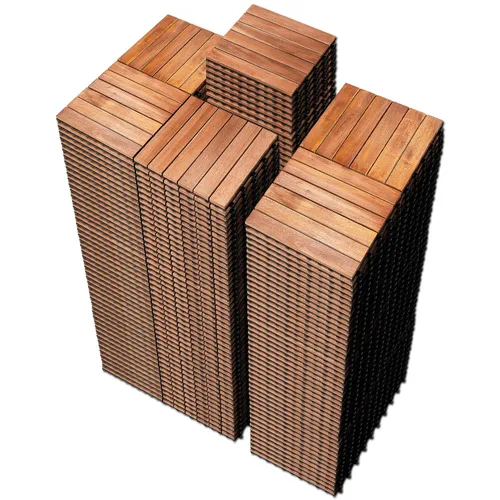 Vista 29 de PrimeZone - 9 azulejos entrelazados de madera de acacia sólida para terraza, patio, 12 x 12 pulgadas, impermeables, para interiores y exteriores