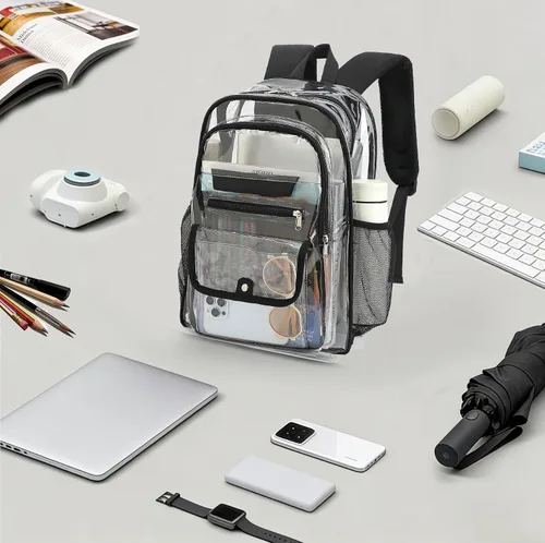 Vista 6 de Mochila transparente para niñas, niños, mujeres y hombres, resistente bolsa de PVC transparente para escuela, universidad, trabajo, mochila