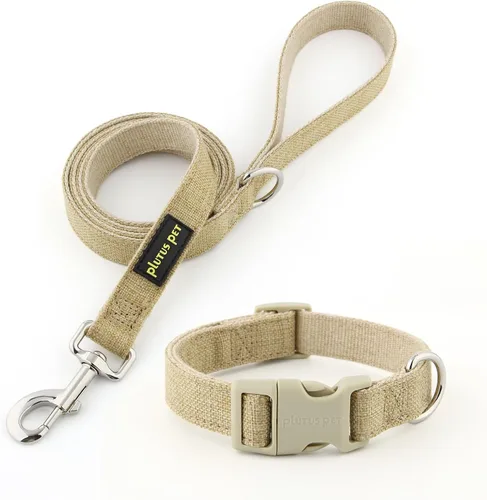 Vista 14 de Collar y correa para perro de algodón y cáñamo Plutus Pet, collar ajustable para perros pequeños, medianos y grandes, resistente y suave en la piel