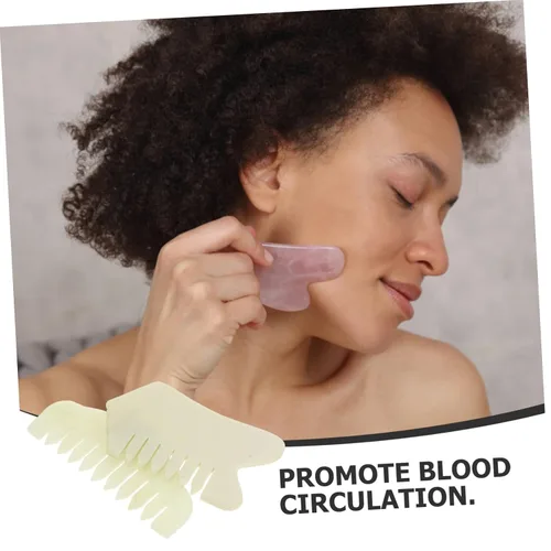 Vista 2 de MERRYHAPY Juego de peine de jade Gua Sha, herramientas faciales para masaje del cuero cabelludo, raspador natural para rostro y cuerpo para seres