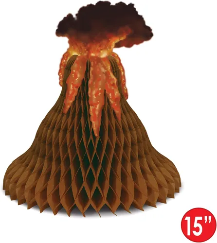 Vista 3 de Beistle Centros de mesa de volcán de tejido de 2 piezas, decoraciones de fiesta de isla tropical, decoración de fiesta de dinosaurios, accesorios