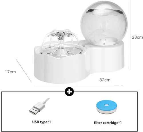 Vista 5 de Dispensador de agua y alimentos para gatos, alimentador automático 2 en 1, fuente de agua, juego de cuencos de comida de 78 oz/2.3 L, dispensador