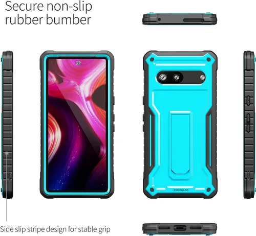 Vista 4 de ExoGuard Funda para Google Pixel 7, funda de goma a prueba de golpes de cuerpo completo viene con un protector de pantalla de vidrio templado y Azul