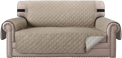 Vista 25 de Funda impermeable para sofá biplaza, protector de sofá acolchado para sofá de 2 asientos, protector de muebles antideslizante para perros y mascotas
