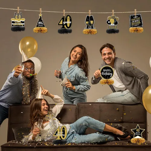 Vista 4 de 9 piezas de decoración de mesa de cumpleaños de 40 cumpleaños para mesas de cumpleaños de 40 cumpleaños para mesas de cumpleaños 40 para hombres
