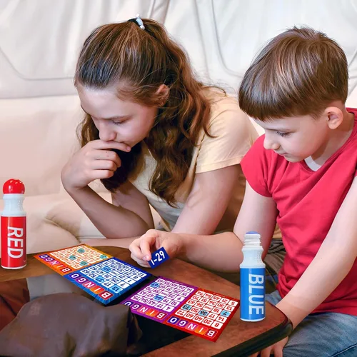 Vista 5 de Juego de bingo EXTRIC, juego de bingo para adultos y niños, set de bingo incluye rotuladores de bingo, tarjetas de bingo y números para llamar.