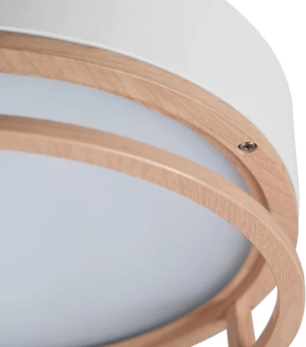 Vista 5 de GLOBE Electric 66000038 18.5W Lámpara de techo empotrable LED integrada para interior y exterior, blanco mate, acento en tono madera, mejoras