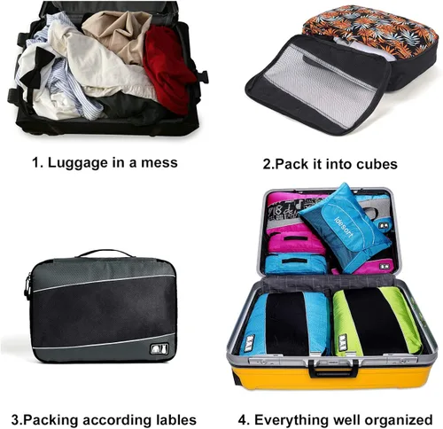 Vista 5 de Cubos de embalaje para bolsas de equipaje, accesorios de viaje duraderos con etiqueta de ropa