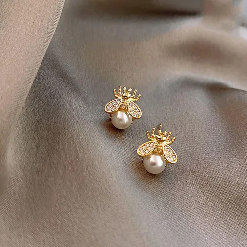 Vista 3 de Pendientes de tuerca de circonita S925 para mujer, aretes de perlas barrocas naturales, Latón, Perla