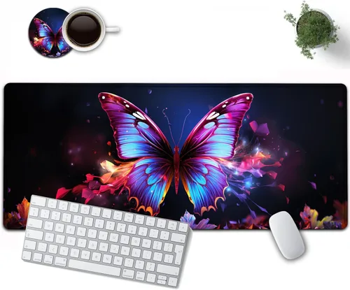 Vista 25 de Alfombrilla de mouse grande de 31.5 x 11.8 pulgadas, extendida para juegos con bordes cosidos, protector de alfombrilla de mouse XXL, base de goma
