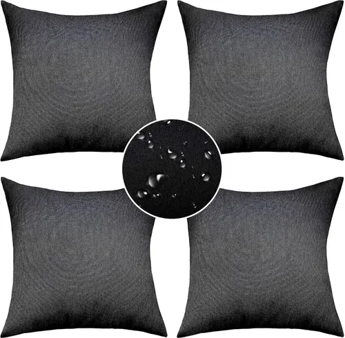 Vista 12 de Demetex Fundas de almohada de exterior impermeables de 16 x 16 pulgadas, fundas de almohada decorativas de lino para sala de estar, balcón y jardín