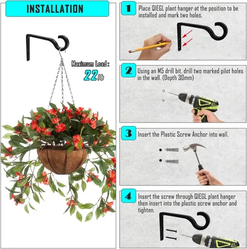 Vista 6 de QIEGL Soporte colgante para plantas de 6 pulgadas, gancho de metal para plantas, gancho de pastor decorativo para colgar linternas, comedero