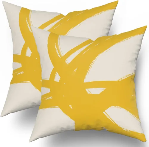 Vista 11 de Juego de 2 fundas de almohada de línea de arte abstracto negro y marrón de 16 x 16 pulgadas, juego de 2 fundas de almohada decorativas con estampado