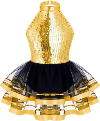 Vista 37 de CHICTRY Vestido tutú de ballet con lentejuelas brillantes para niñas y niñas, moderno disfraz de baile latino de jazz