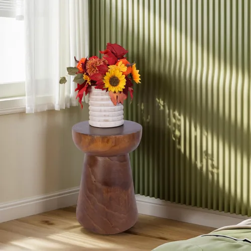 Vista 6 de Athaliah Mesa auxiliar pequeña de madera rústica, mesa decorativa de tocón de árbol de 15.75 pulgadas de alto, madera maciza de Paulownia hecha a