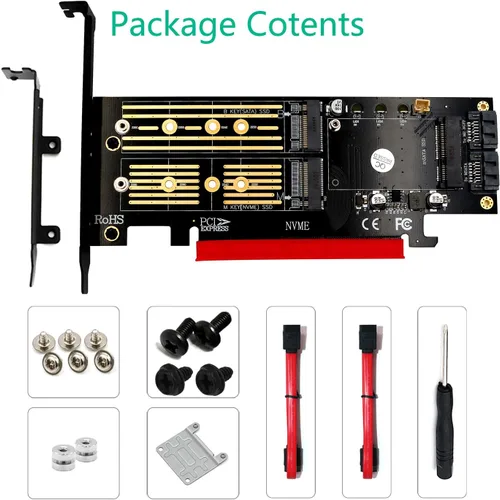 Vista 7 de Dual M.2 SSD NVME (llave m) o SATA (llave b) a PCI-e 3.0 x 4 Host Controller Tarjeta de expansión con soporte de perfil bajo y disipador de calor